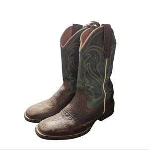 Rank45 Men's Western Boots in Brown and Teal Leather